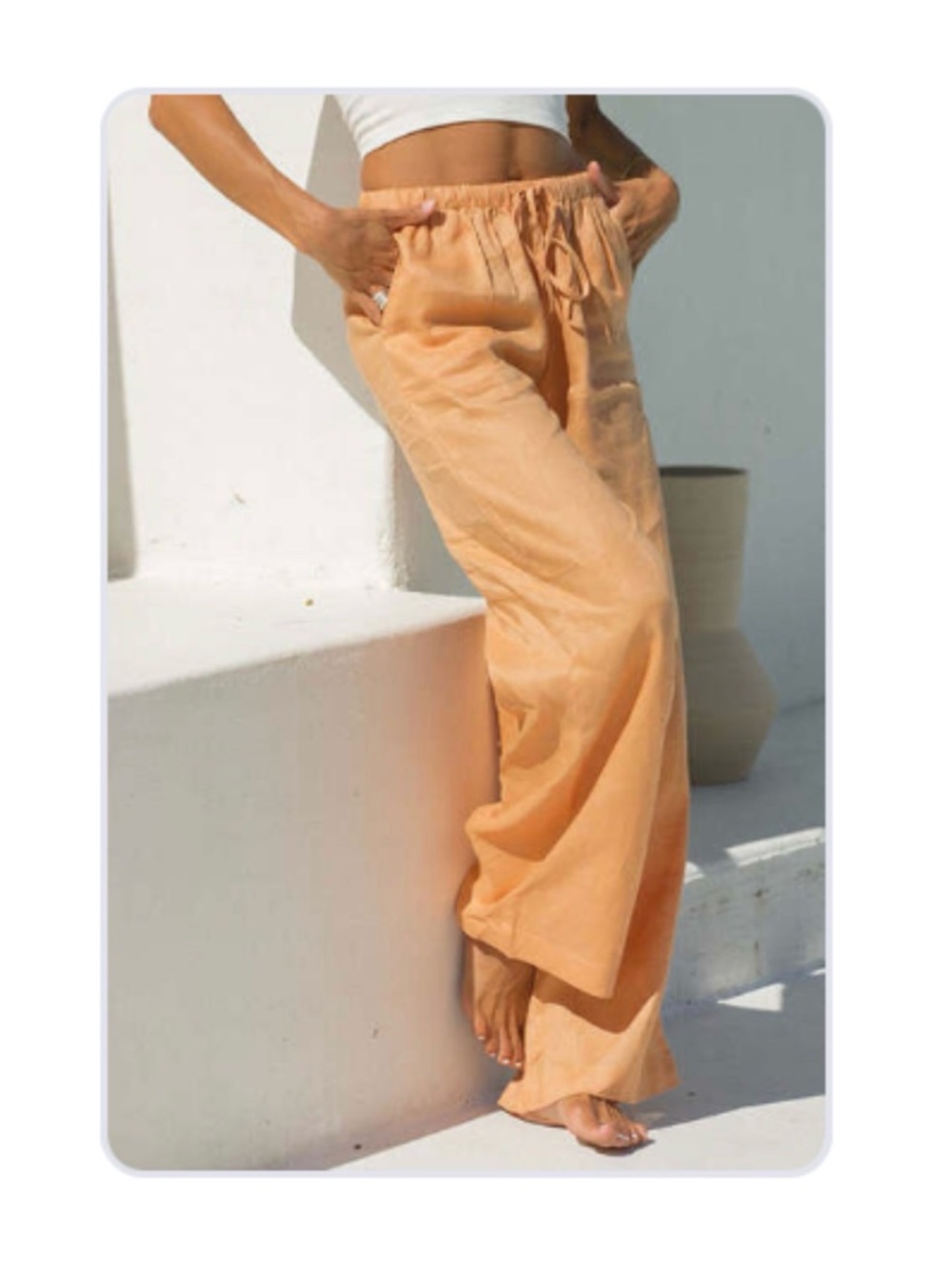 Solai The Label Slow Tide Wide-Leg Linen Blend Drawstring Pants NWOT